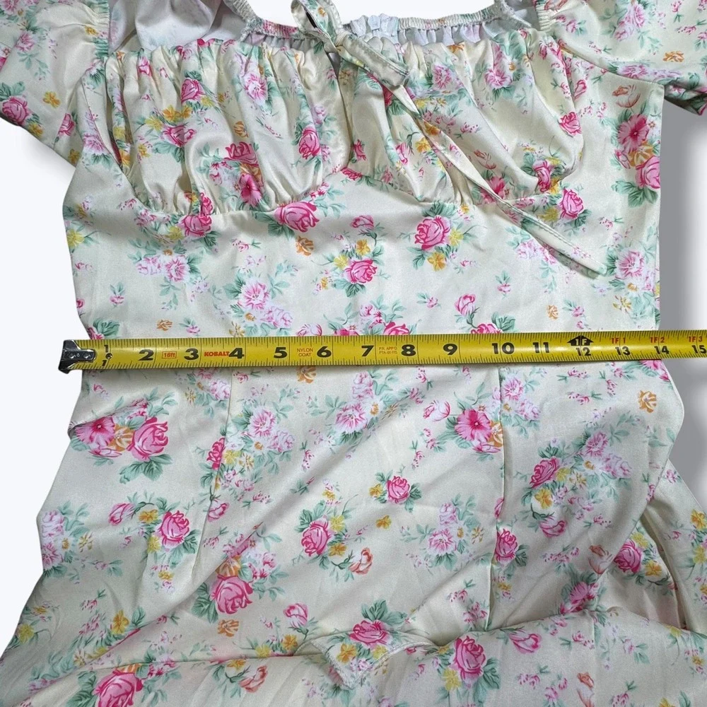 Cottagecore Floral Milkmaid Maxi Dress Puff Sleeve Square Neck Cream M Spring